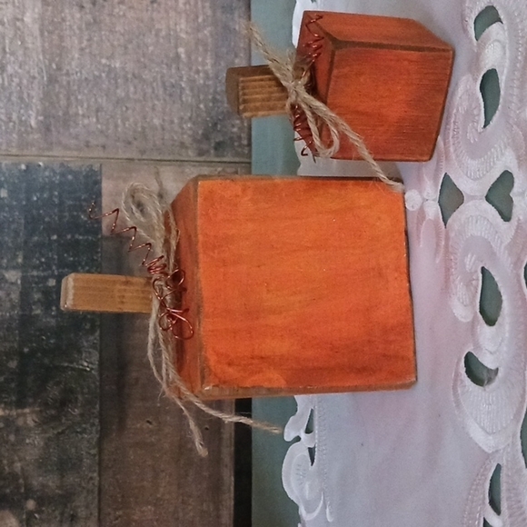 Mini Me Distressed Wooden Pumpkin Set of 2 - Picture 1 of 4